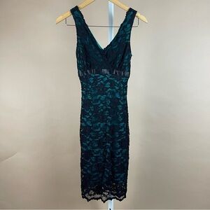 Ruby Rox Size Small Lace Turquoise Formal V Neck Sheath Dress Elegant Wedding